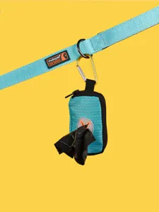 Portable pet waste bag dispenser, lightweight dog poop bag holder with carabiner and leash.