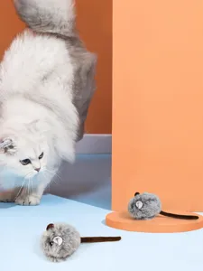 Grey simulation plush mouse toy for cats, mini cute funny interactive pet toy for daily play.