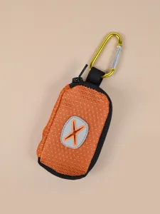 Portable pet waste bag dispenser with carabiner, lightweight dog poop bag holder pouch.