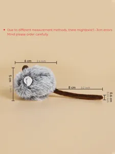 Gray plush mouse pet toy with long tail, cute cat interactive toy for daily play and fun.