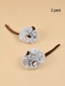 Grey plush mouse cat toy set, cute fluffy interactive pet toys for daily play, 2 pack.