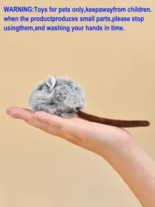 Close-up detail of gray plush simulation mouse pet toy, soft and fun for cats daily play.