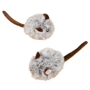 Grey plush fluffy toy mice for cats interactive pet play entertainment fun funny small size cute