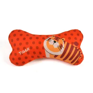 Cute cartoon tiger bone dog chew toy durable pet molar toy cute interactive teething plush toy