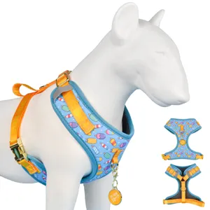 Summer cute pet chest strap with ice cream print, orange straps and metal buckle for dogs.