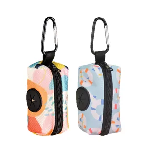 Portable pet waste bag dispenser 2pcs set, durable dog poop bag holder with carabiner.