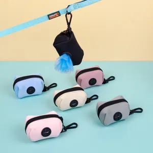 Mini Portable Neoprene Dog Waste Bag Dispenser Cute Pet Poop Bag Holder with Zipper Hook Walking Accessories