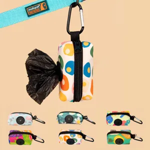 Portable Pet Waste Bag Dispenser Cute Printed Dog Poop Bag Holder Pouch With Metal Carabiner Outdoor Dog Walking