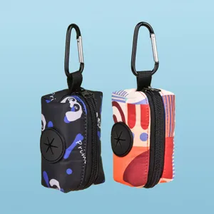 Two-piece set pet dog waste bag dispenser holder with carabiner for outdoor walking.
