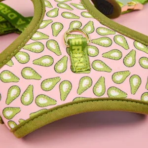 Cute avocado print pet harness and leash set, perfect for medium and large dogs in summer.