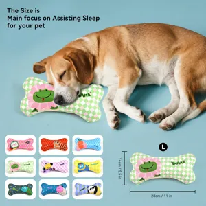 Cute Cartoon Animal Bone Chew Toy For Dogs Plush Squeaky Teething Toy Pet Interactive Play Companion