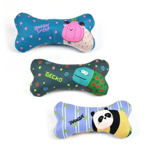 Cute bone-shaped dog chew toy set, durable plush molar pet toy for puppy teething and daily fun.