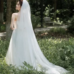 Long white wedding veil bridal cathedral length tulle veil plain wedding dress accessory