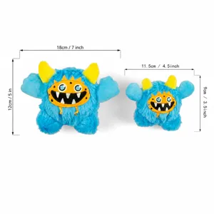 Cute blue plush monster toy set with funny expression, available in large and small sizes.