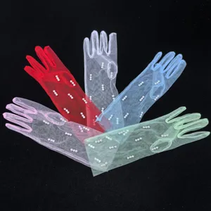 Kids Mesh Pearl Gloves Princess Party Performance Wedding Mesh Gloves Elegant Children Gloves