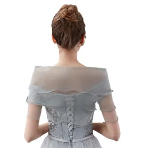 Bridal gauze shawl off shoulder grey wedding dress evening party wrap cover arms