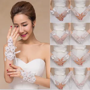 Women Lace Wedding Gloves Fingerless Bridal Glove Hollow Out Beaded Pearls Performance Party Accessories