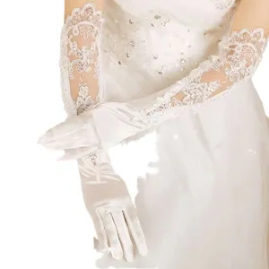 Luxury long lace hollow sequin embroidery wedding gloves white bridal accessories for women