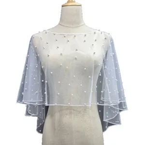 Sheer pearl mesh cape bridal shawl wedding capelet for women elegant fashion accessories