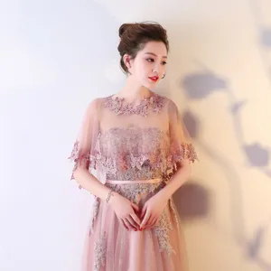 Robe cape de mariée en dentelle rose, couverture d'épaule de mariage élégante, vêtement en maille.