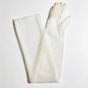 70cm sheer long mesh gloves in white for elegant bridal evening party and costumes