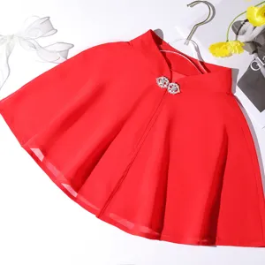 Red chiffon shawl detail, elegant diamond buckle, perfect for wedding dress and evening gown.