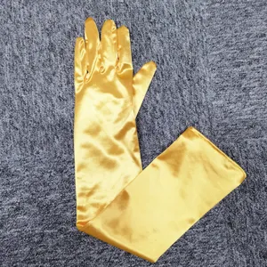 Long yellow satin gloves for women opera length evening party wedding costume accessories