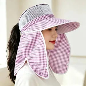 Detail view of women summer sun protection hat with breathable mesh and neck flap.