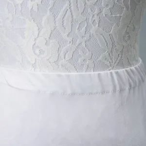 Close-up detail view of white lace petticoat waistband, elastic band and soft fabric.
