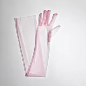 70cm Long Sheer Mesh Gloves Pink Transparent Finger Gloves For Evening Party Costume