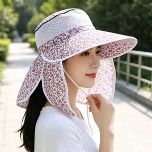 Women sun protection hat wide brim floral outdoor sun hat breathable mesh sunshade cap