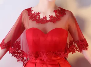 Élégant châle cape en dentelle transparente rouge pour robe de soirée mariage été