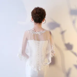 Cape de mariée en dentelle d'été châle de mariage transparent blanc poncho élégant.