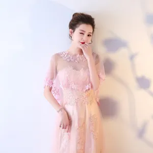 Élégant châle de mariée en dentelle rose cape maille transparente robe de soirée