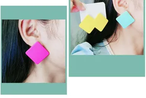 Candy color square acrylic earrings, minimalist fashion geometric candy colored ear studs for women.
