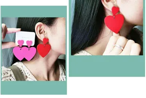 Grandes boucles d'oreilles coeur en acrylique pour la Saint-Valentin, style élégant.