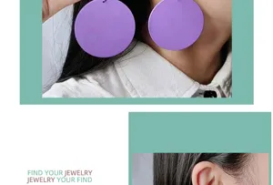 Trendy large round acrylic drop earrings in vibrant purple, stylish minimalist design.