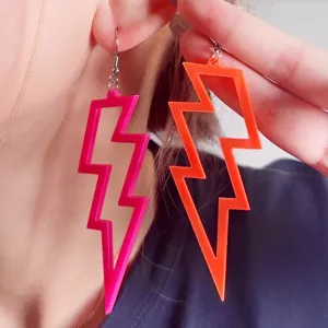 Pendientes colgantes de rayo hueco de acrílico neón para mujeres, joyería de moda llamativa.
