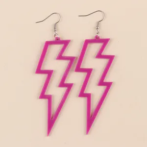 Pendientes colgantes de rayo hueco acrílico rosa neón mujer joyería de moda llamativa