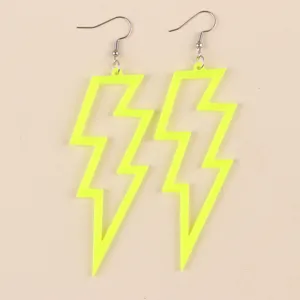 Pendientes colgantes de rayo hueco de acrilico amarillo neon, pendientes largos exagerados para mujer.