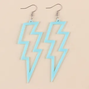 Pendientes de rayo hueco de acrílico, aretes colgantes azules fluorescentes para mujer.