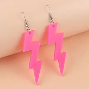 Pendientes de gancho de rayo de acrílico rosa, pendientes colgantes de neón de moda.
