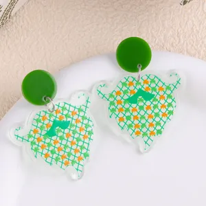 Pendientes de acrílico con trébol verde de San Patricio joyería festiva para fiesta