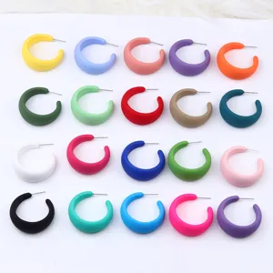 Minimalist Painted C Shape Geometric Hoop Earrings Acrylic Candy Color Statement Earrings For Women Fashion Jewelry
