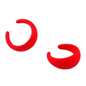 Red matte painted C-shape geometric hoop earrings candy color statement jewelry for women
