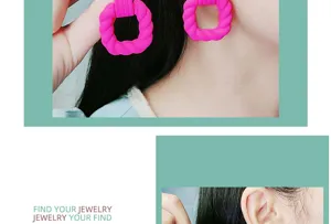 Minimalist hot pink twisted square acrylic stud earrings, stylish rubber paint finish for daily wear.