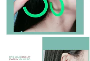 Neon green acrylic flat C hoop earrings, minimalist candy color geometric ear jewelry for women.