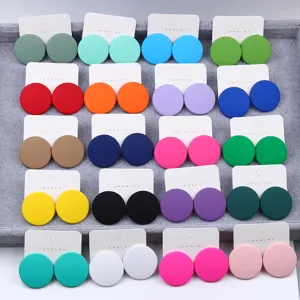 Pendientes de Botón de Acrílico Pintado Redondo Minimalista para Mujeres Joyería de Oreja Geométrica de Color Caramelo