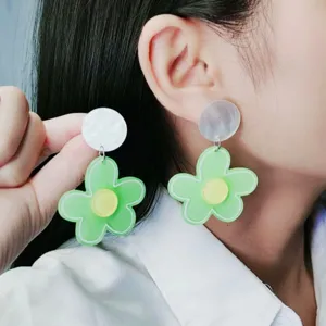 Summer Fresh Acrylic Floral Stud Earrings Colorful Flower Dangle Earrings Sweet Fashion Jewelry Gift For Women
