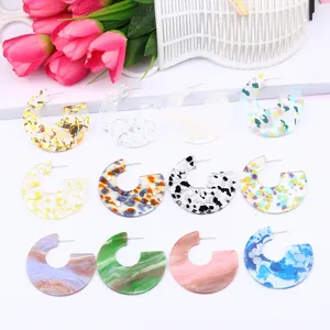 12-Color C-Shaped Acrylic Glitter Gravel Earrings Simple Geometric Stud Earrings For Women